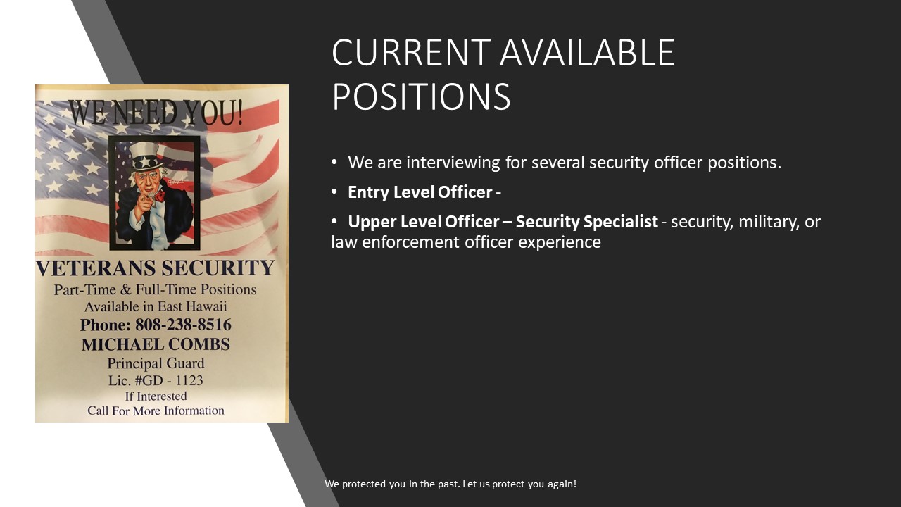 Job Openings VETERANS SECURITY